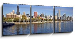 Obraz s hodinami 3D tdln - 150 x 50 cm F_BM9104837 - Downtown Chicago panorama reflected in Lake Michigan