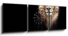 Obraz s hodinami 3D tdln - 150 x 50 cm F_BM91596969 - Portrait of a Beautiful lion, lion in the dark