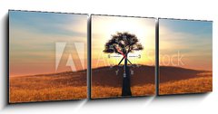 Obraz s hodinami 3D tdln - 150 x 50 cm F_BM91708972 - sunset and tree - zpad slunce a strom