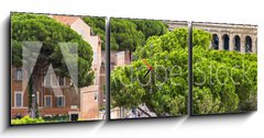 Obraz s hodinami 3D tdln - 150 x 50 cm F_BM94095592 - Exterior view of the Colosseum in Rome with green trees around.