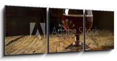 Obraz s hodinami   Glass white wine and bunch grapes on background of wooden , 150 x 50 cm
