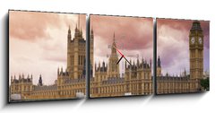 Obraz s hodinami 3D tdln - 150 x 50 cm F_BM9632866 - Stormy Skies over Big Ben and the Houses of Parliament
