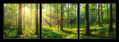 Obraz s hodinami 3D třídílný - 150 x 50 cm F_BM967529857 - Sunbeams Filtering Through a Lush Forest