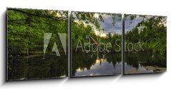 Obraz s hodinami 3D tdln - 150 x 50 cm F_BM9691302 - Gloomy sunset above lake - Ponur zpad slunce nad jezerem