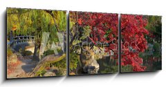 Obraz s hodinami 3D tdln - 150 x 50 cm F_BM9821471 - summer japanese landscape with pond and trees - letn japonsk krajina s rybnkem a stromy