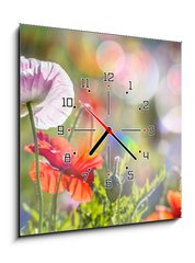Obraz s hodinami 1D - 50 x 50 cm F_F100107634 - spring meadow with red poppies - jarní louka s červenými máky