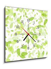 Obraz s hodinami 1D - 50 x 50 cm F_F100440261 - seamless background with green leaves - bezev pozad se zelenmi listy