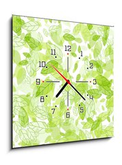 Obraz s hodinami 1D - 50 x 50 cm F_F100698085 - seamless background with green leaves - bezešvé pozadí se zelenými listy