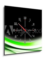 Obraz s hodinami 1D - 50 x 50 cm F_F100723245 - Abstract Green Wave Black Background Design - Abstraktní zelená vlna design černé pozadí
