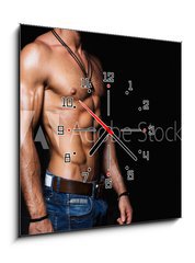 Obraz s hodinami 1D - 50 x 50 cm F_F101799642 - Muscular and sexy torso of young man in jeans - Svalnatý a sexy trup mladého muže v džínách