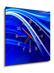 Obraz s hodinami 1D - 50 x 50 cm F_F104302255 - Blue Shines Neon Waves Design Background - Modře svítí pozadí návrhu neonových vln