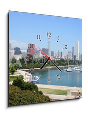 Obraz s hodinami   chicago skyline and grant park marina, 50 x 50 cm