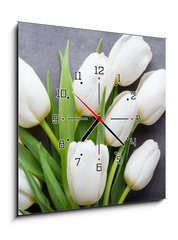 Obraz s hodinami 1D - 50 x 50 cm F_F105673696 - More white tulip on the grey background.