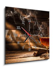 Obraz s hodinami 1D - 50 x 50 cm F_F105845234 - Whiskey with smoking cigar