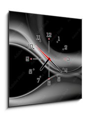 Obraz s hodinami 1D - 50 x 50 cm F_F107540596 - Dark abstract monochrome smooth waves background - Tmavé abstraktní monochromatické hladké vlny pozadí
