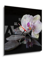 Obraz s hodinami 1D - 50 x 50 cm F_F107550516 - Orchid and stones in water with reflectio - Orchidej a kameny ve vodě s reflexí
