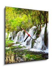 Obraz s hodinami 1D - 50 x 50 cm F_F107722539 - Scenic waterfall with crystal clear water among green forest