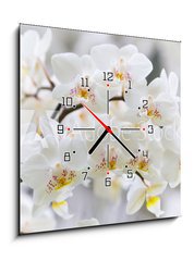Obraz s hodinami   Vibrant holiday background with beautiful close up white orchid flower branch , 50 x 50 cm