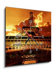 Obraz s hodinami 1D - 50 x 50 cm F_F11105750 - Eiffel tower on sunset