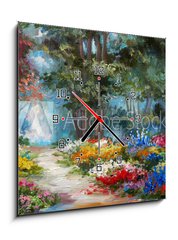 Obraz s hodinami 1D - 50 x 50 cm F_F113563503 - Oil painting landscape - colorful forest - Olejomalba krajina