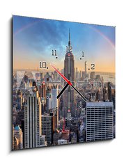 Obraz s hodinami 1D - 50 x 50 cm F_F113869179 - New York City skyline with urban skyscrapers and rainbow. - Panorama New Yorku s městskými mrakodrapy a duhou.