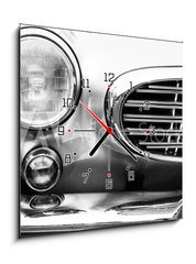 Obraz s hodinami 1D - 50 x 50 cm F_F114196795 - Black and white photo of classic car- vintage film grain filter effect styles - Černobílá fotografie klasického auta