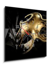Obraz s hodinami 1D - 50 x 50 cm F_F11491413 - ornate carnival mask over black silk background - ozdobná karnevalová maska ??na pozadí černého hedvábí