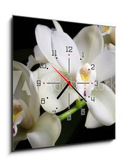 Obraz s hodinami 1D - 50 x 50 cm F_F117121743 - Orchid flowers over black (Cymbidium sp) - Orchid květiny přes černé (Cymbidium sp)