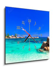 Obraz s hodinami 1D - 50 x 50 cm F_F118051170 - amazing tropical holidays in paradise beaches of Seychelles,Praslin