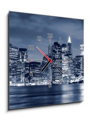 Obraz s hodinami   Lower Manhattan skyline At Night, 50 x 50 cm