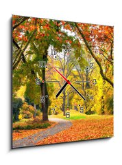 Obraz s hodinami   Park im Herbst in freundlich warmen Farben, 50 x 50 cm