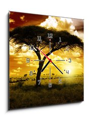 Obraz s hodinami 1D - 50 x 50 cm F_F12197040 - Africa Sunset - Afrika Západ slunce
