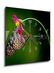 Obraz s hodinami   tropical rainforest butterfly, 50 x 50 cm