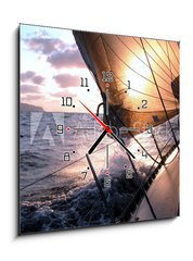 Obraz s hodinami 1D - 50 x 50 cm F_F122844 - sailing to the sunrise - plachtn na vchod slunce