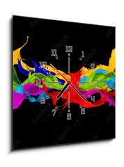 Obraz s hodinami 1D - 50 x 50 cm F_F122947022 - abstract color splashes on black background - abstraktní barevné cákance na černém pozadí