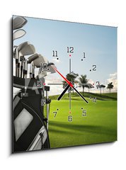 Obraz s hodinami 1D - 50 x 50 cm F_F12351119 - golf equipment and course - golfové vybavení a kurz