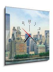 Obraz s hodinami 1D - 50 x 50 cm F_F123800643 - New York City skyline from New Jersey with World Trade Center featured as landmark of the Twin Towers. Lower Manhattan in NYC, United States. - Panoráma New Yorku z New Jersey se Světovým obchodním centrem představovaným jako orientační bod Twin Towers. Dolní Manhattan v New Yorku, Spojené státy americké.