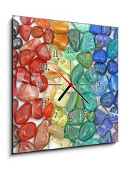 Obraz s hodinami 1D - 50 x 50 cm F_F12481854 - Crystal tumbled chakra stones - Křišťálové kamenné čakry klesly