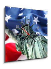 Obraz s hodinami 1D - 50 x 50 cm F_F12542738 - NY Statue of Liberty against a flag of USA