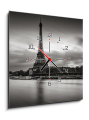 Obraz s hodinami 1D - 50 x 50 cm F_F125899767 - Sunrise on the Eiffel Tower and Seine River in winter in Black 