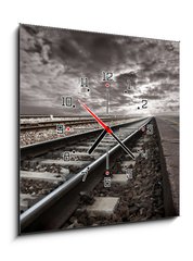 Obraz s hodinami 1D - 50 x 50 cm F_F12591231 - railway - železnice