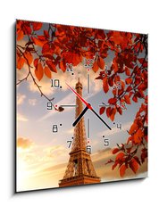 Obraz s hodinami 1D - 50 x 50 cm F_F126000625 - Eiffel Tower with autumn leaves in Paris, France