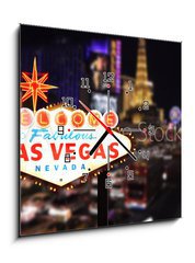 Obraz s hodinami   Welcome to Las Vegas Nevada, 50 x 50 cm