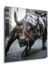 Obraz s hodinami 1D - 50 x 50 cm F_F13136017 - wall street bull - ze poulin bk