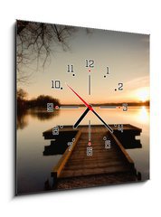 Obraz s hodinami 1D - 50 x 50 cm F_F13378317 - The bridge to the lake under the sunset