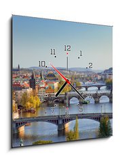 Obraz s hodinami 1D - 50 x 50 cm F_F13518966 - View on Prague Bridges at sunset