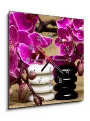 Obraz s hodinami 1D - 50 x 50 cm F_F13631630 - Spa essentials (pyramid of stones with purple orchids) - Lzesk poteby (pyramida kamen s fialovmi orchidejemi)