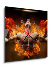 Obraz s hodinami 1D - 50 x 50 cm F_F137170627 - On fire bodybuilder - V ohni kulturista