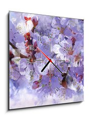 Obraz s hodinami 1D - 50 x 50 cm F_F139001398 - Flowering branch. Painted oil paints on canvas.
