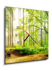 Obraz s hodinami 1D - 50 x 50 cm F_F139969469 - Idyllischer Wald mit Bach bei Sonnenaufgang